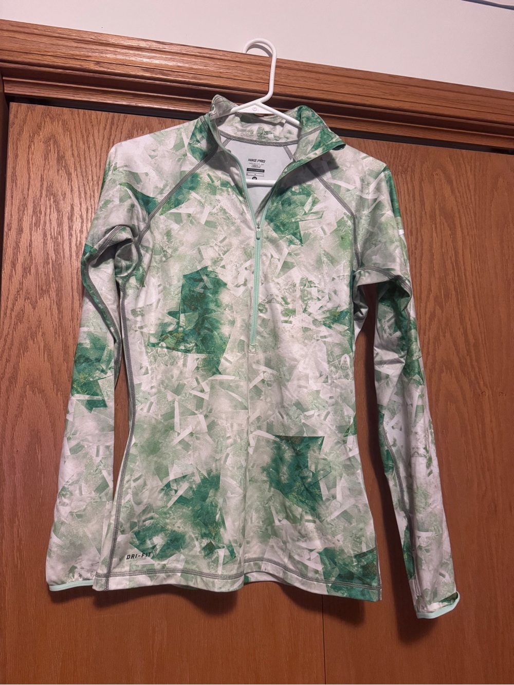 Women's Green & White Quarter-Zip Nike running shirt